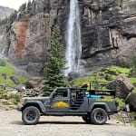 Telluride Offroad Adventures Jeep in front of Bridal Veil Falls