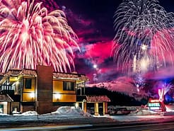 Rabbit Ears Motel with fireworks from Howelson Hill behind