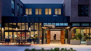 Exterior view of the Moxy Hotel Boulder