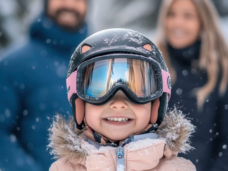kids skiing with parents