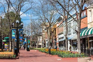 Downtown Pearl Street Mall in spring time