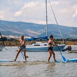woman having fun on SUP's at the Boulder Reservoir