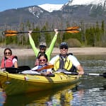 friends kayaking on lake Dillon