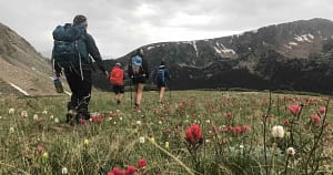 Hiking in a high alpine meadow in Summit County Colorado