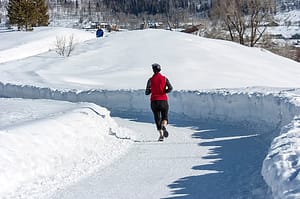 Running along the Yampa Trail is a poplular winter activity in steamboat
