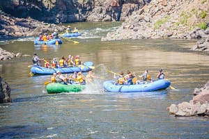 groups rafting in calm waters on the Colorado River