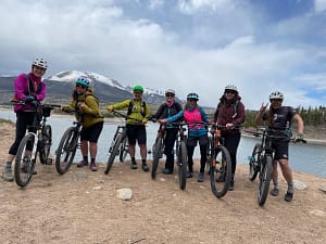 group of women in a mountain biking class